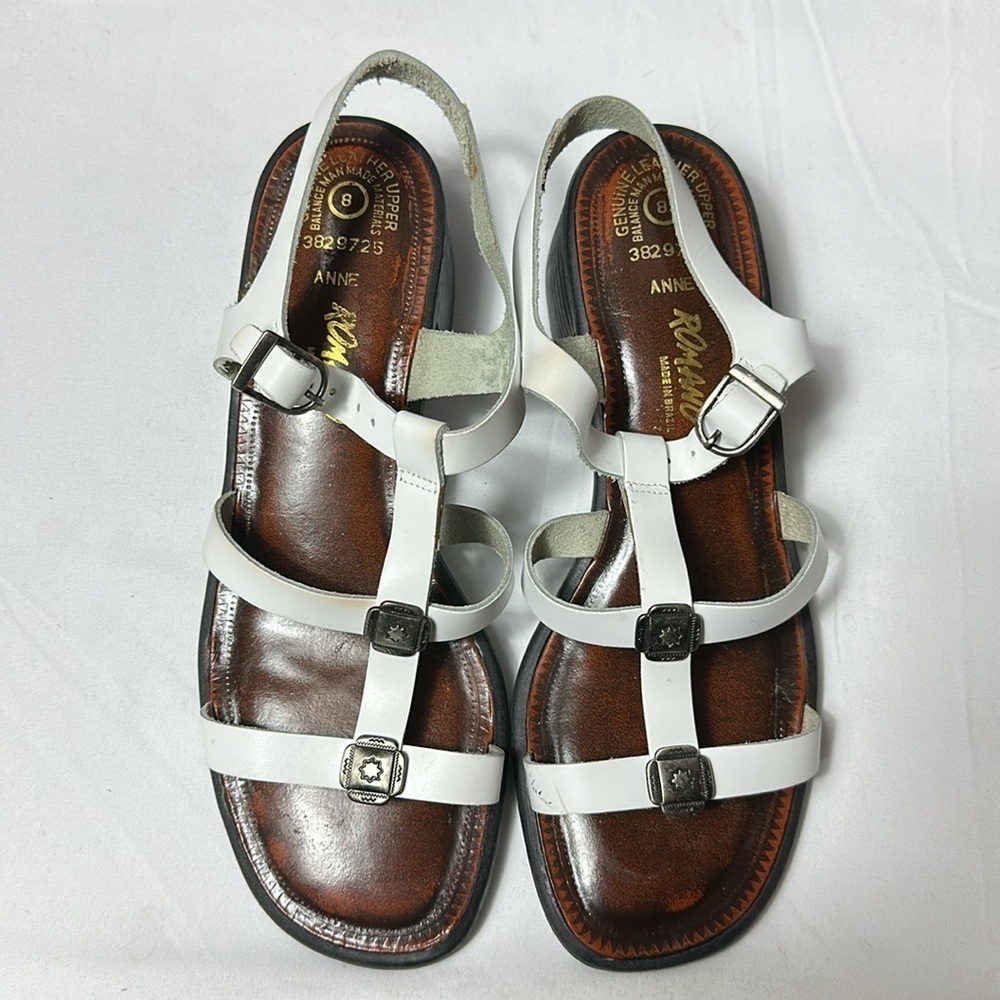 Romano Anne Genuine Leather White & Brown Strappy Sandals Made in Brazil